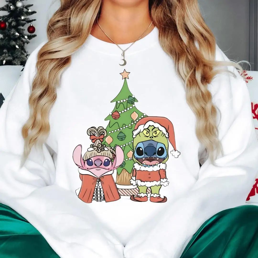 Disney Stitch and Angel Xmas Shirt, Disney World Christmas Tree Shirt, Santa Hat Xmas Shirt, Disneyland Xmas Family Trip, WDW Holiday Shirt