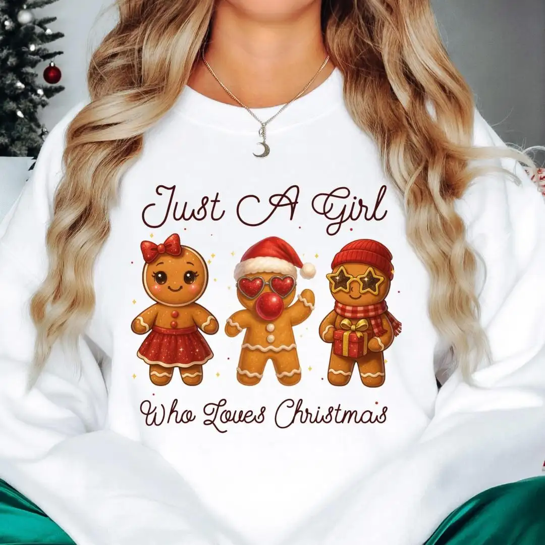 I Am Just A Girl Who Loves Christmas Shirt, Gingerbread Xmas Tee, Merry Christmas Girls Sweatshirt, Cookies Women's Christmas Tee