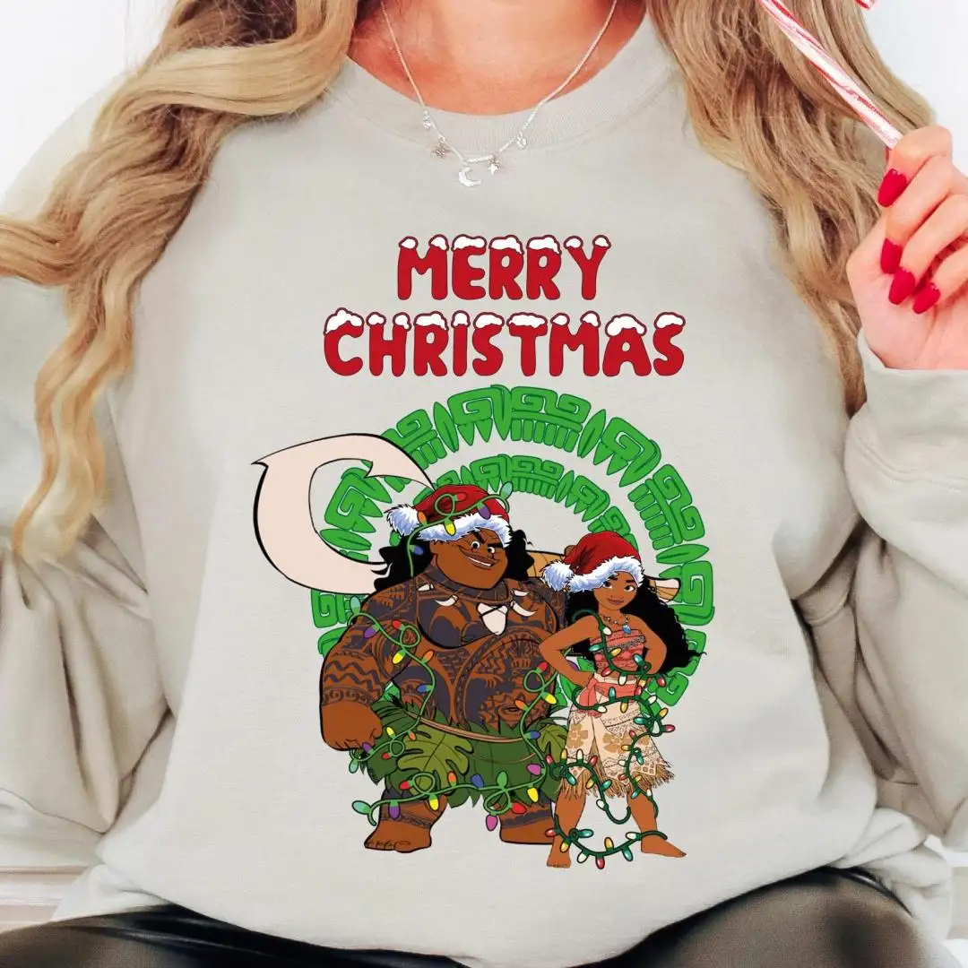 Moana & Maui Merry Christmas Shirt, Disneyland Family Xmas Holiday, Disney Princess Moana Xmas Tee, Princess Moana Christmas Girl Trip