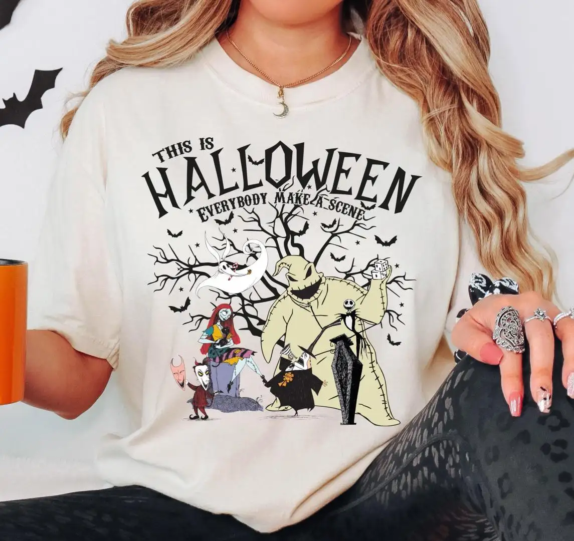 Disney Nightmare Before Christmas Spooky Tee, Oogie Boogie Tee, This Is Halloween Everybody Make A Scene Tee, Jack and Sally Halloween Trip