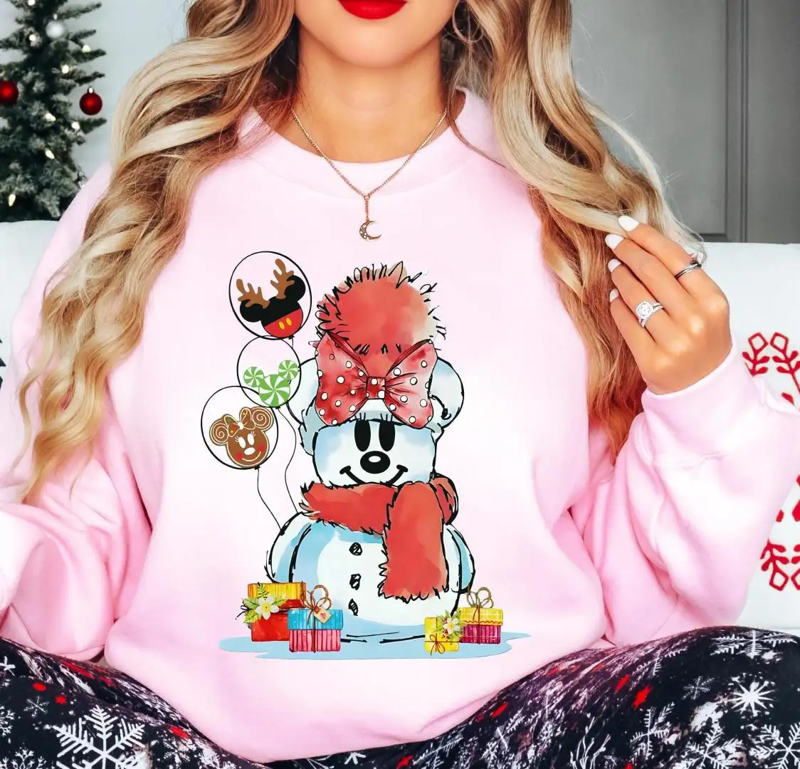 Minnie Snowman Christmas Shirt, Disney Snowman Xmas Tee, Mickey & Minnie Christmas Balloons Tee, Merry Christmas Sweatshirt, Disneyland Trip