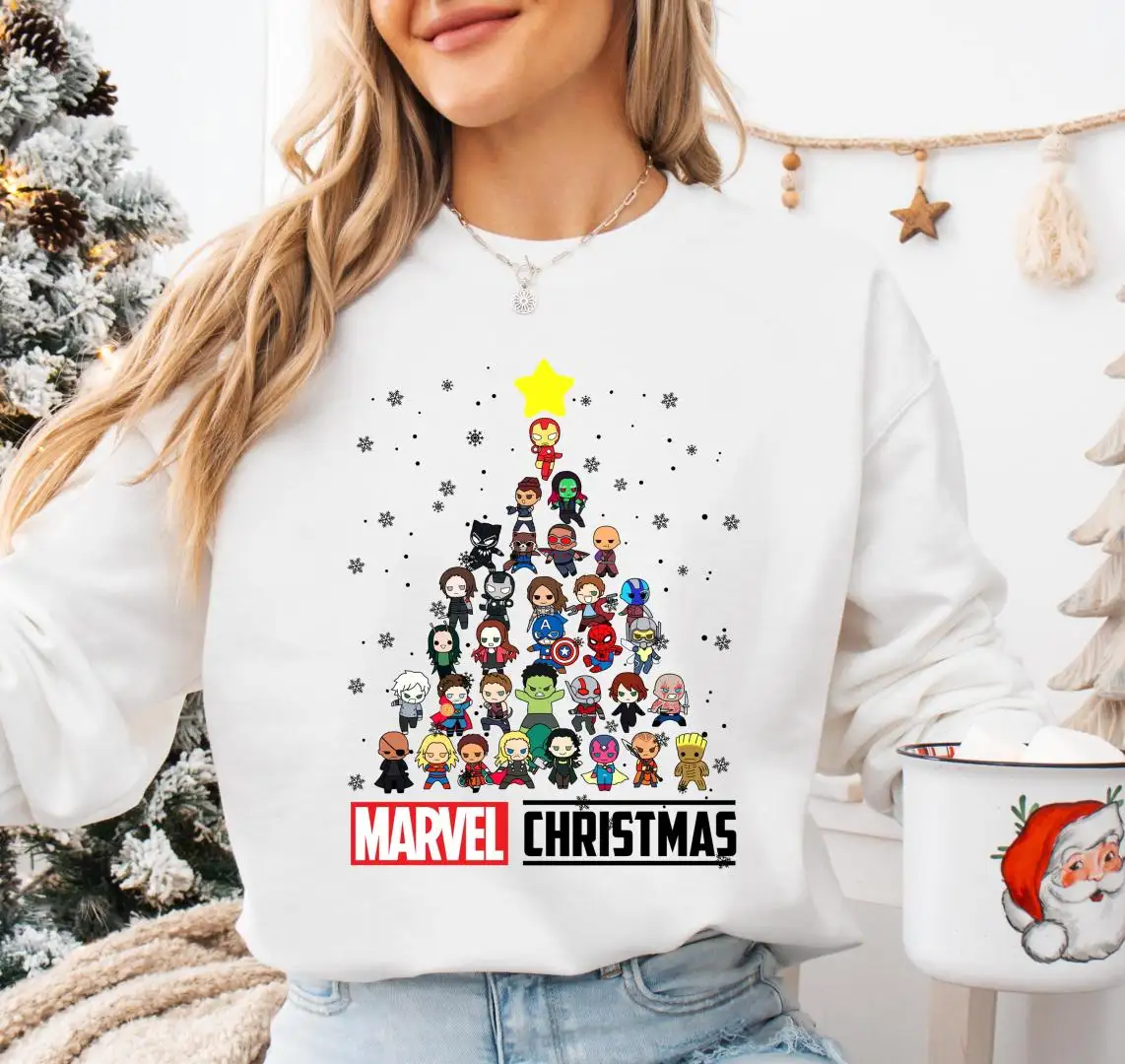 Marvel Christmas Shirt, Disney Spiderman Holiday Hoodie, İron Man Christmas Tee, Avengers Christmas Tree Sweatshirt, Superhero XMAS Kids Tee