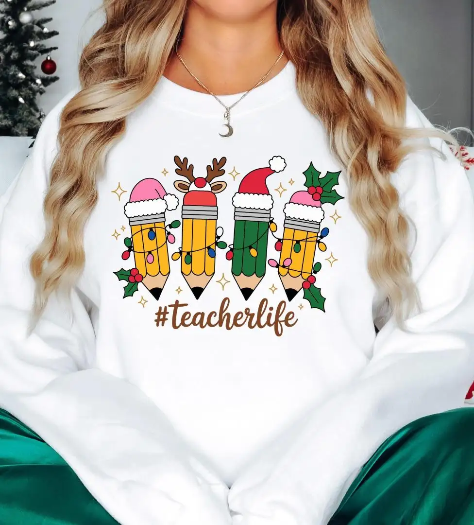 Christmas Teacher Life Shirt, Pencil Teacher Xmas Sweatshirt, Reindeer Matching Teacher Xmas Tee, Christmas School Party Teacher Shirt