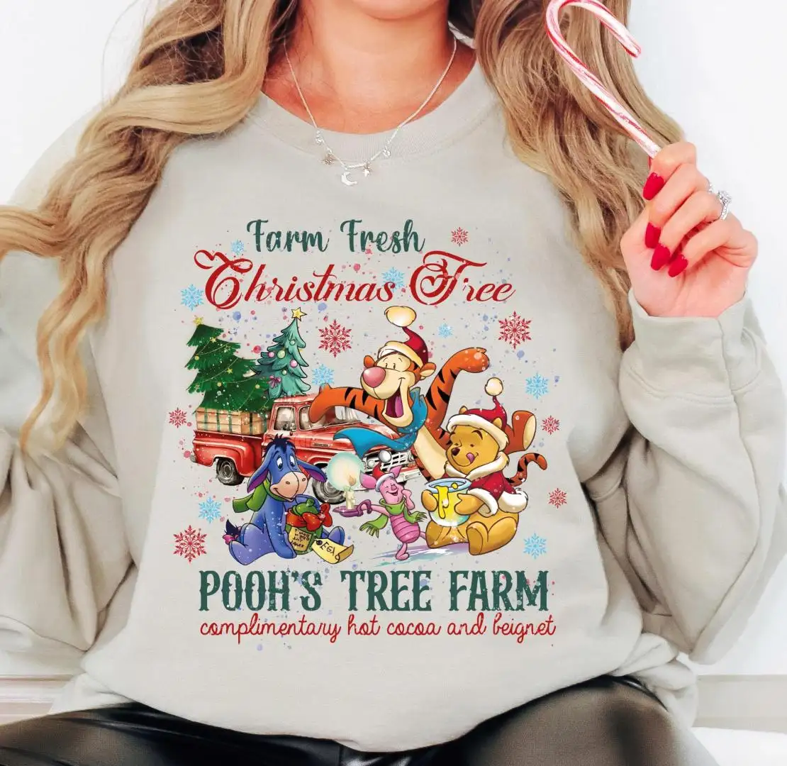 Disney Pooh's Tree Farm Tee, Eeyore Piglet Tigger Xmas Tee, Disneyland Camplimentary Xmas Party, Winnie & Friends Farm Fresh Xmas Tree Shirt