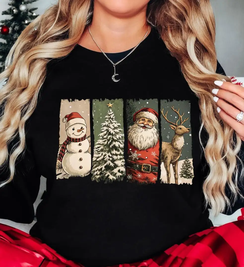 Retro Christmas Sweatshirt, Snowman Christmas T-Shirt, Woman Christmas Tree Shirt, Santa Xmas Shirt, Xmas Trip, Family Christmas Holiday Tee