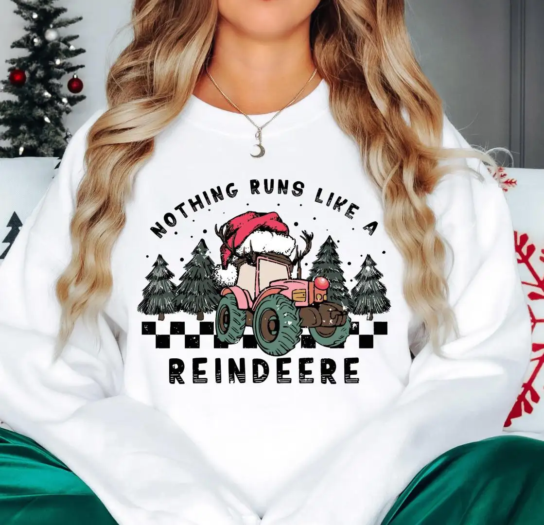 Nothing Runs Like a Reindeer Shirt, Tractor Christmas Season T-Shirt, Christmas Kids Sweatshirt, Tractor Christmas Light Santa Tee