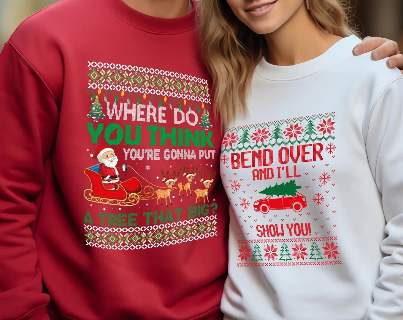 Bend Over And I'll Show You Couples Christmas Sweatshirts, Matching Ugly Crewneck Set Shirts, Griswold Family Tee, Christmas Vacation Shirts