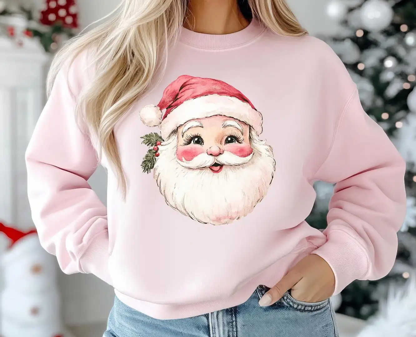 Pink Christmas Sweatshirt, Retro Pink Santa Shirt, Pink Santa Shirt, Holiday Gift, Matching Christmas Shirt, Comfort Colors Pink Santa Shirt