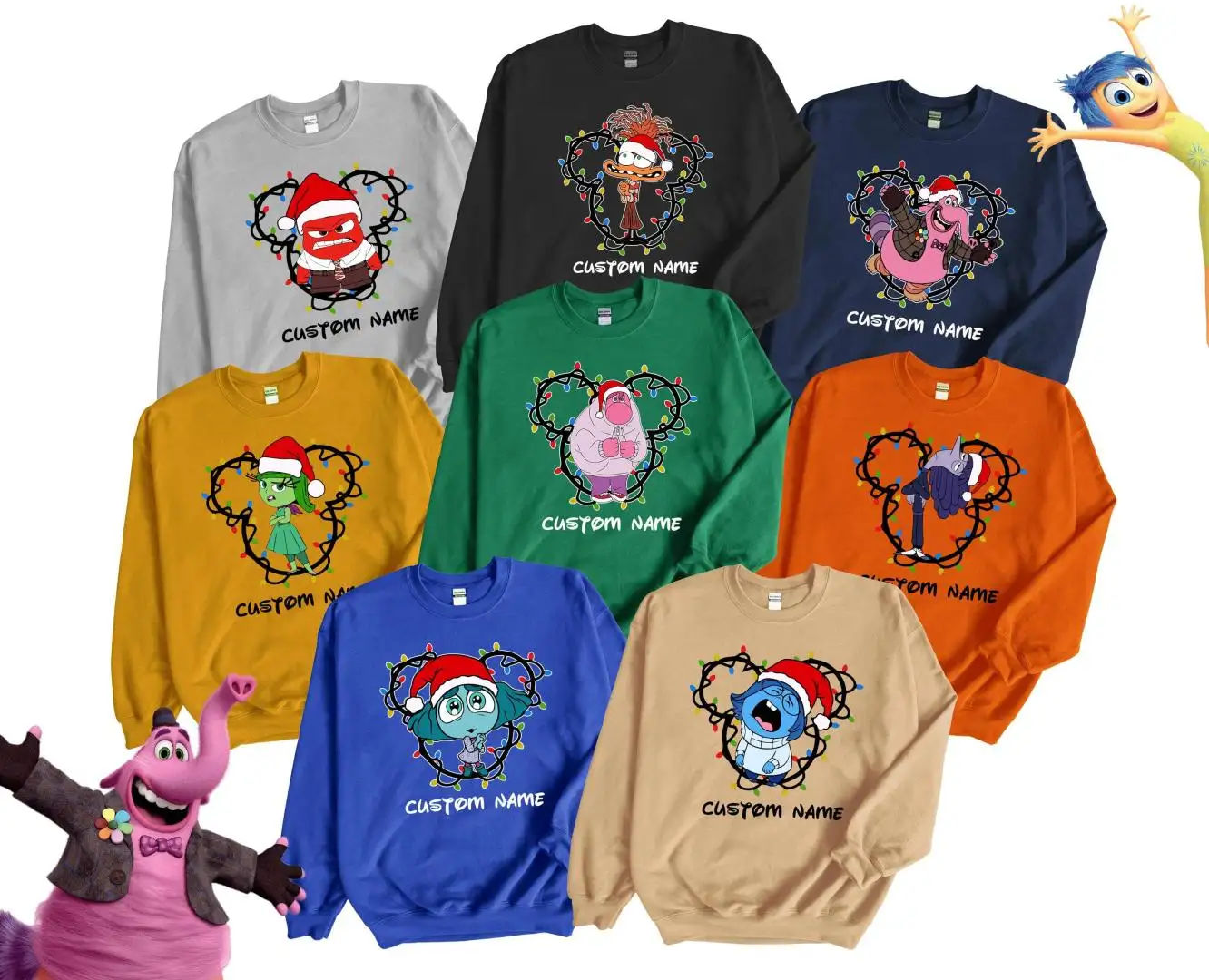 Inside Out Mickey Head Christmas Lights Sweatshirt, Personalized Disney Inside Out 2 Christmas Light Shirt, Custom Inside Out Sweatshirt