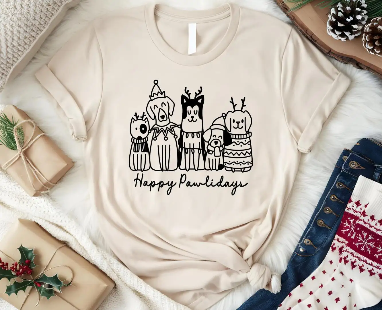 Happy Pawlidays Shirt, Gift for Animal Lover, Dog Lover Christmas Shrt, Paw Christmas Shirt, Christmas Dog Shirt, Funny Christmas Tshirt