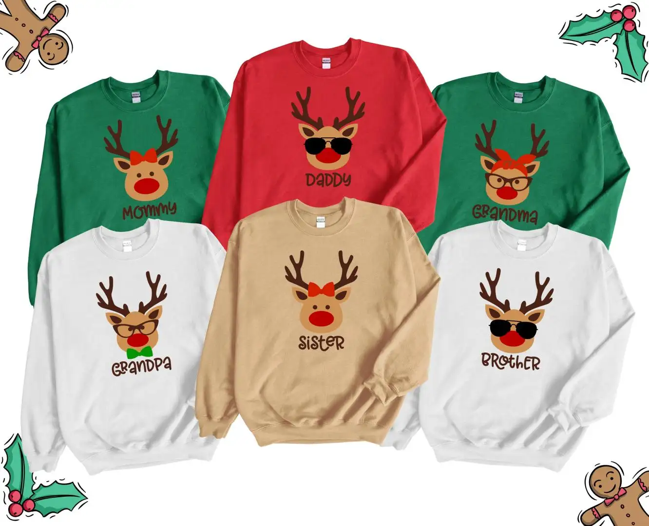 Reindeer Family Sweatshirt, Personalized Santa Reindeer Family Christmas Shirt, Family Holiday Sweater, Matching Christmas Sweatshirt