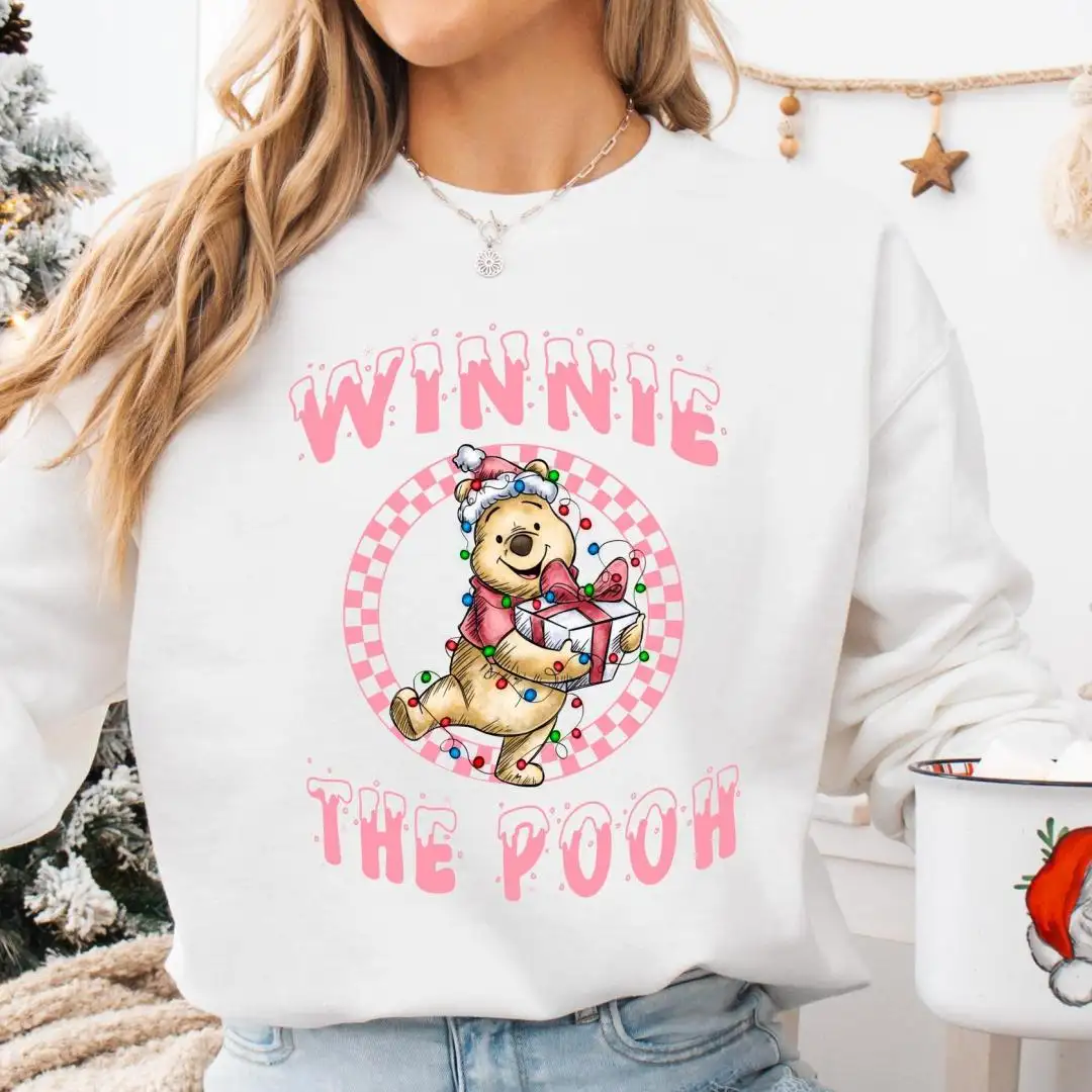 Winnie The Pooh Christmas Shirt, Disney Pink Christmas Tee, Piglet Christmas Girls Gift, Pooh Bear XMAS Sweatshirt