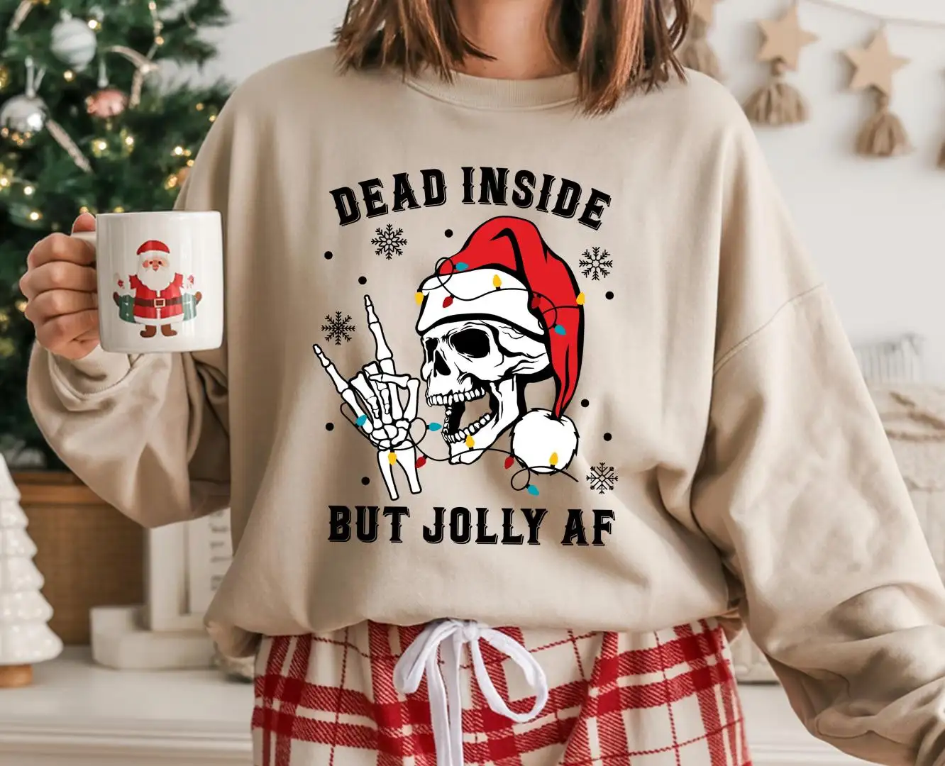 Dead Inside But Jolly AF Sweatshirt, Christmas Holly Spirit, Funny Christmas Tees, Christmas Gift, Christmas Skeleton Sweatshirt