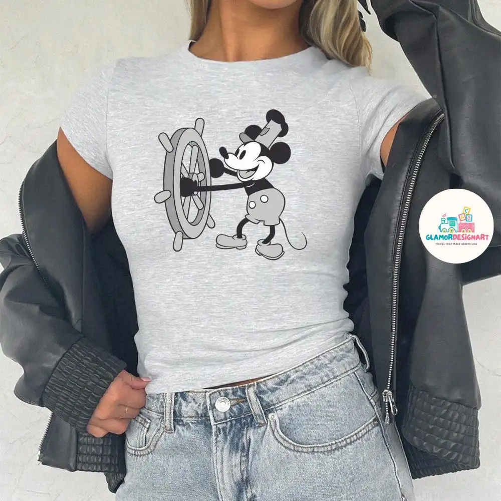 Disney Steamboat Willie Mickey Baby Tee, Classic Mickey baby tee, Women Baby Tee Girly aesthetic WDW, Disney World Tee, Magic Kingdom Shirts