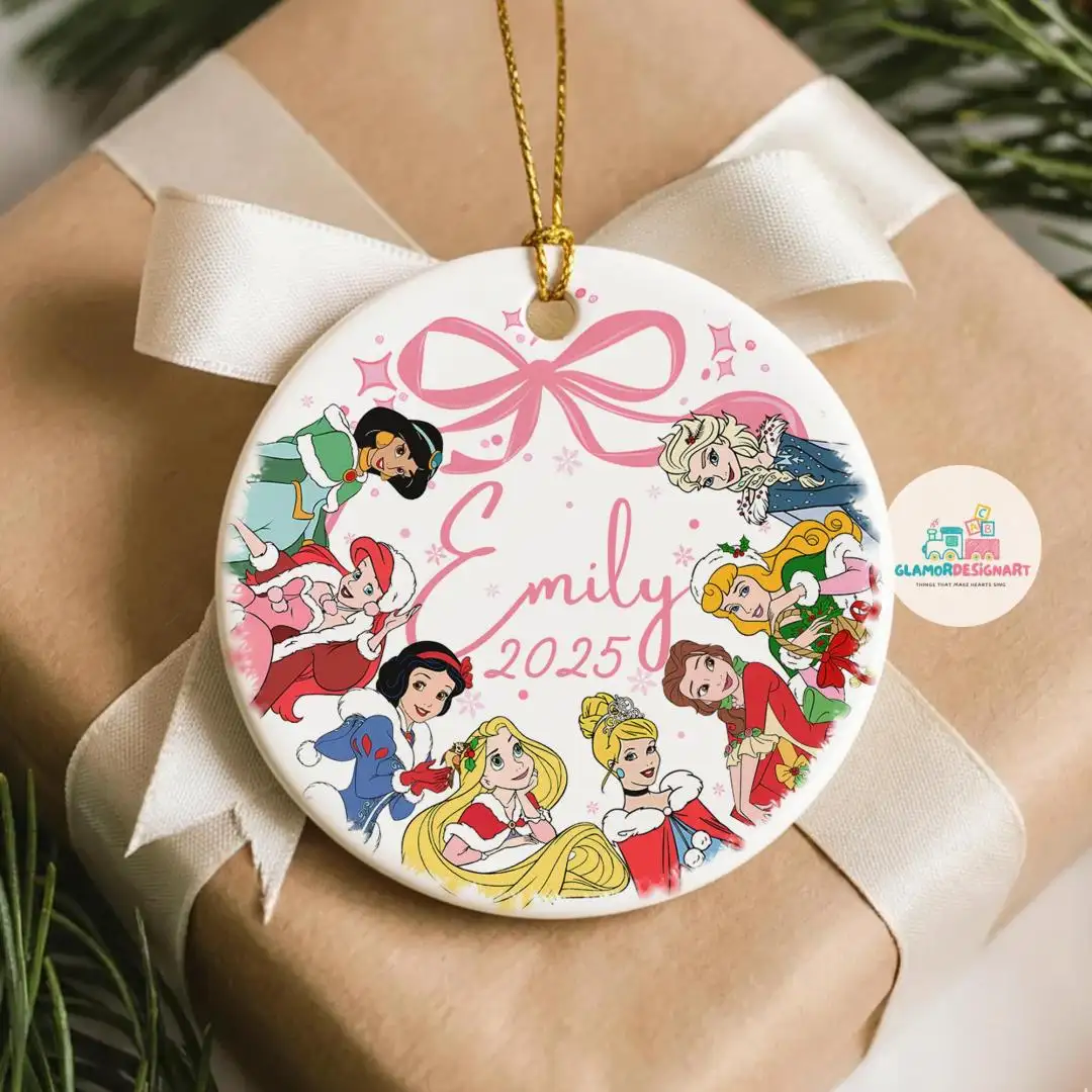 Personalized Disney Princess Ceramic Ornament, Belle Rapunzel Tiana Ariel Elsa Ornament, Princess Ornament, Disney Ornaments