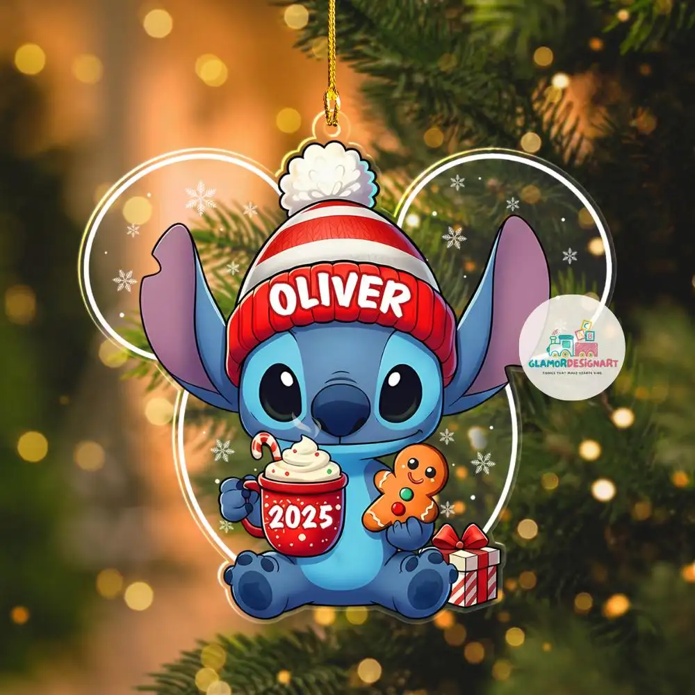 Personalized Stitch Christmas Ornament, Customized Stitch 2025 Christmas Tree Decor Gift, Disney Stitch Xmas Ornament Hanging