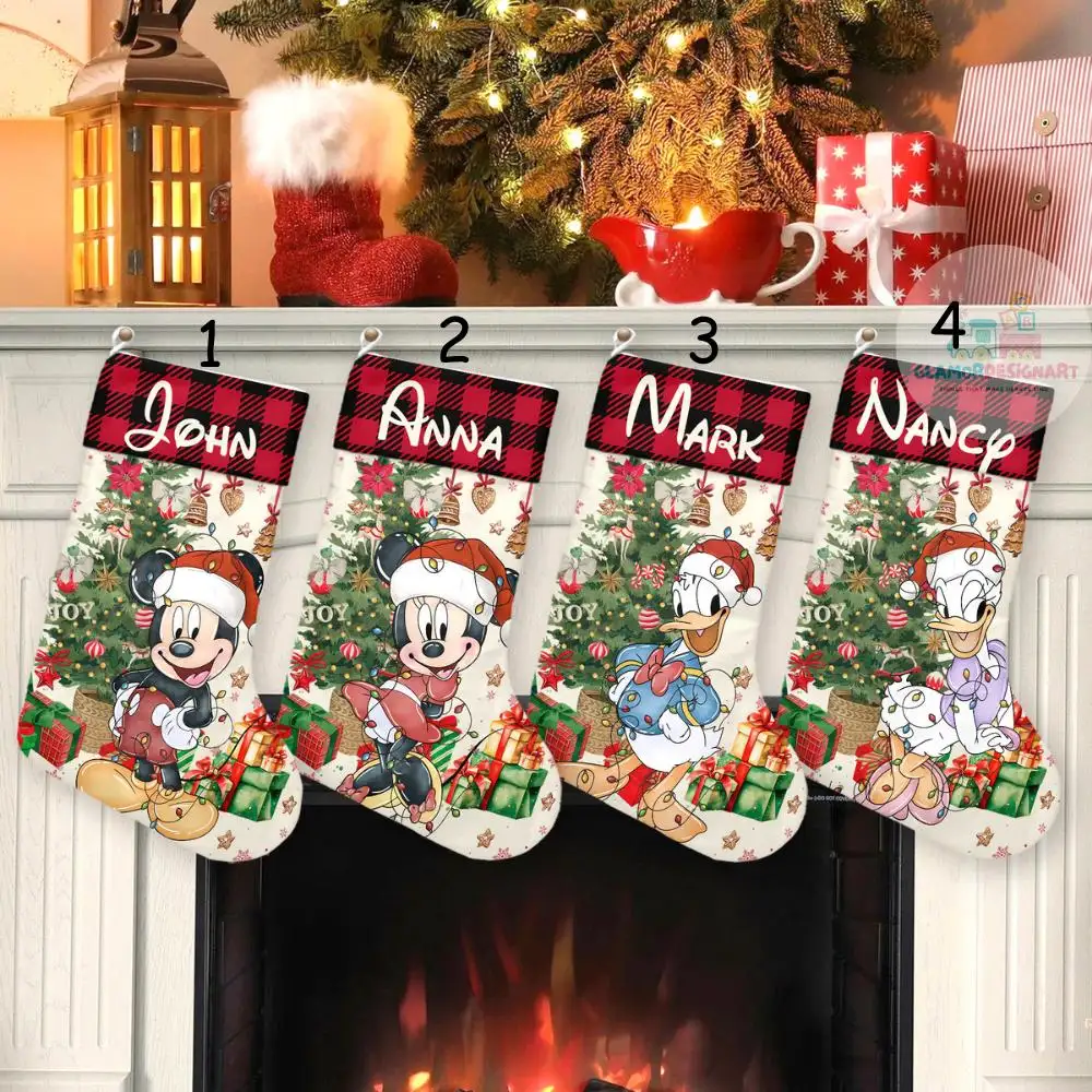 Mickey And Friends Xmas Stocking, Holiday Stocking, Characters Christmas Socks Personalized Family Christmas Stockings Custom Name Stockings