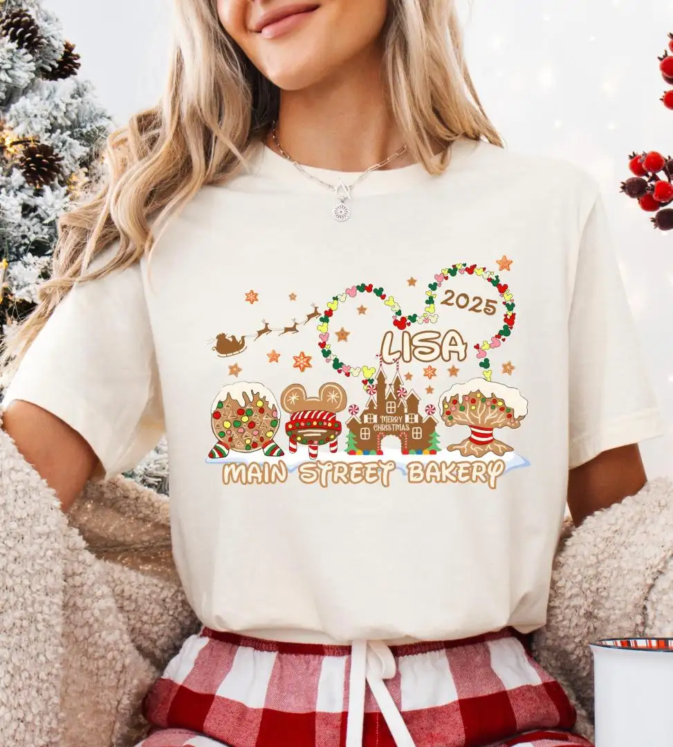 Disney Gingerbread Castle Shirt, Disneyland Holiday Tees, Mickey Christmas Bakery Tee, Magic Kingdom Name Sweater, Custom Cookies Sweatshirt