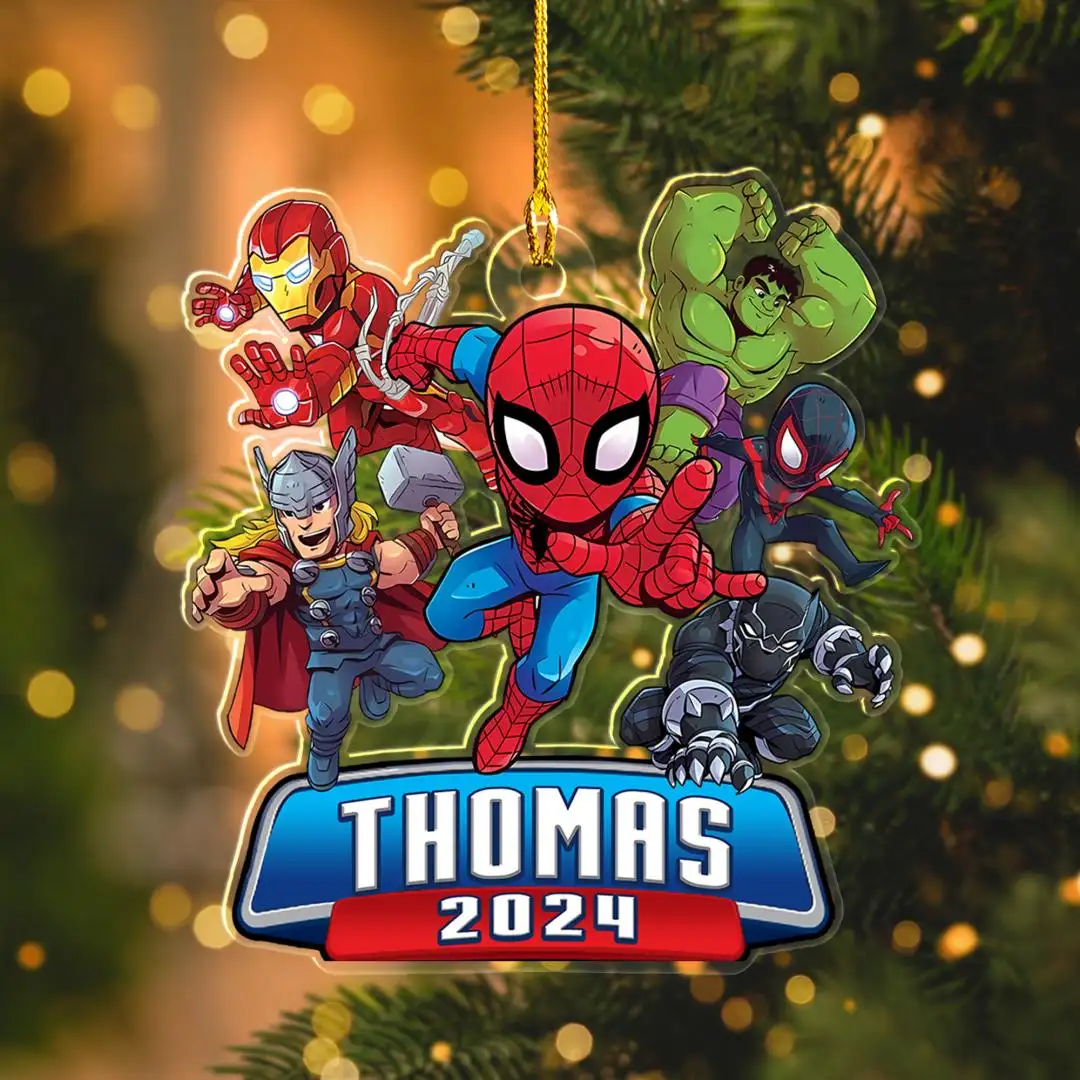 Personalized Superhero Ornament, Christmas Gift For Kid Ironman Black Panther Thor, Spidermam Ornament, Hulk Ornament, Avengers Ornament