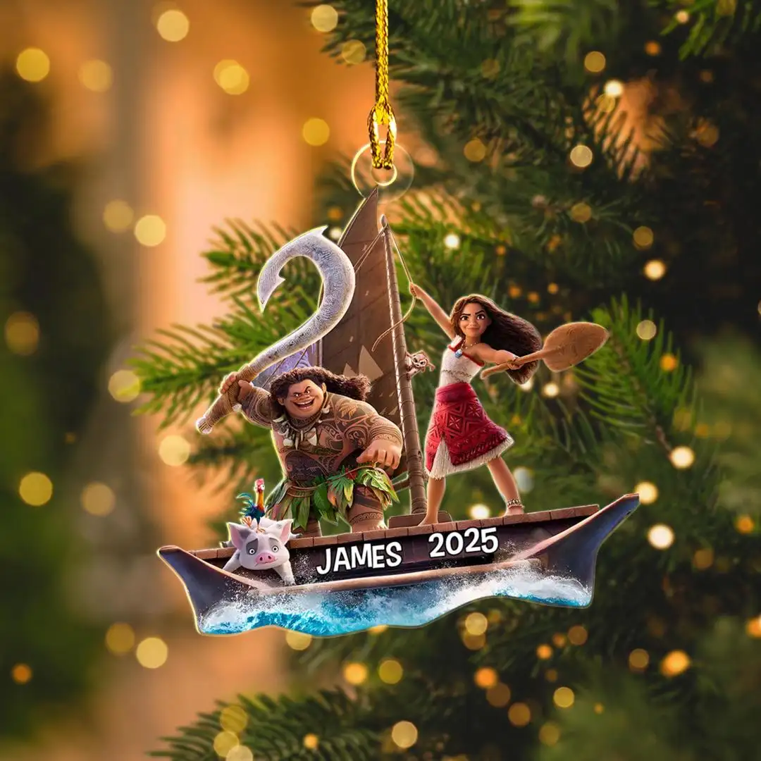 Personalized Moana Ornament, Moana Xmas Ornament Gift, Disney Christmas Gift, Christmas 2025 Ornament, Hei Hei Pua Maui Tamatoa
