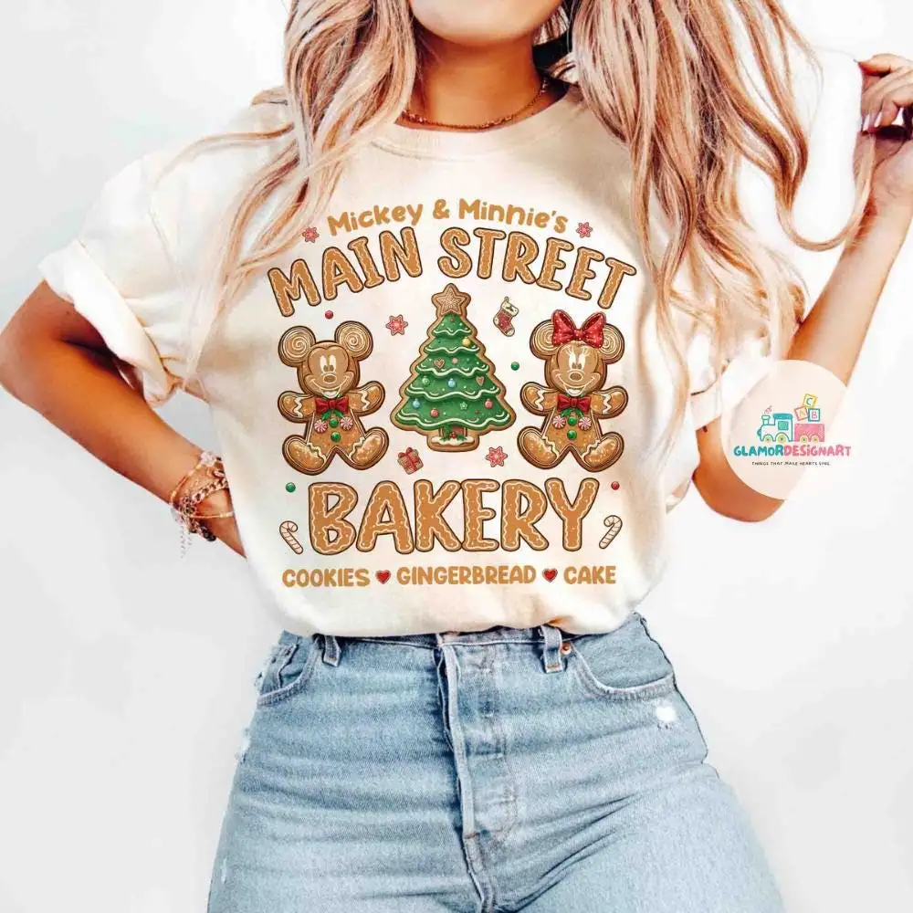 Retro Mickey Minnie Gingerbread Christmas Shirt, Mickey Minnie Main Street Bakery Shirt, Pink Disney Christmas Shirt, Christmas Party Shirt