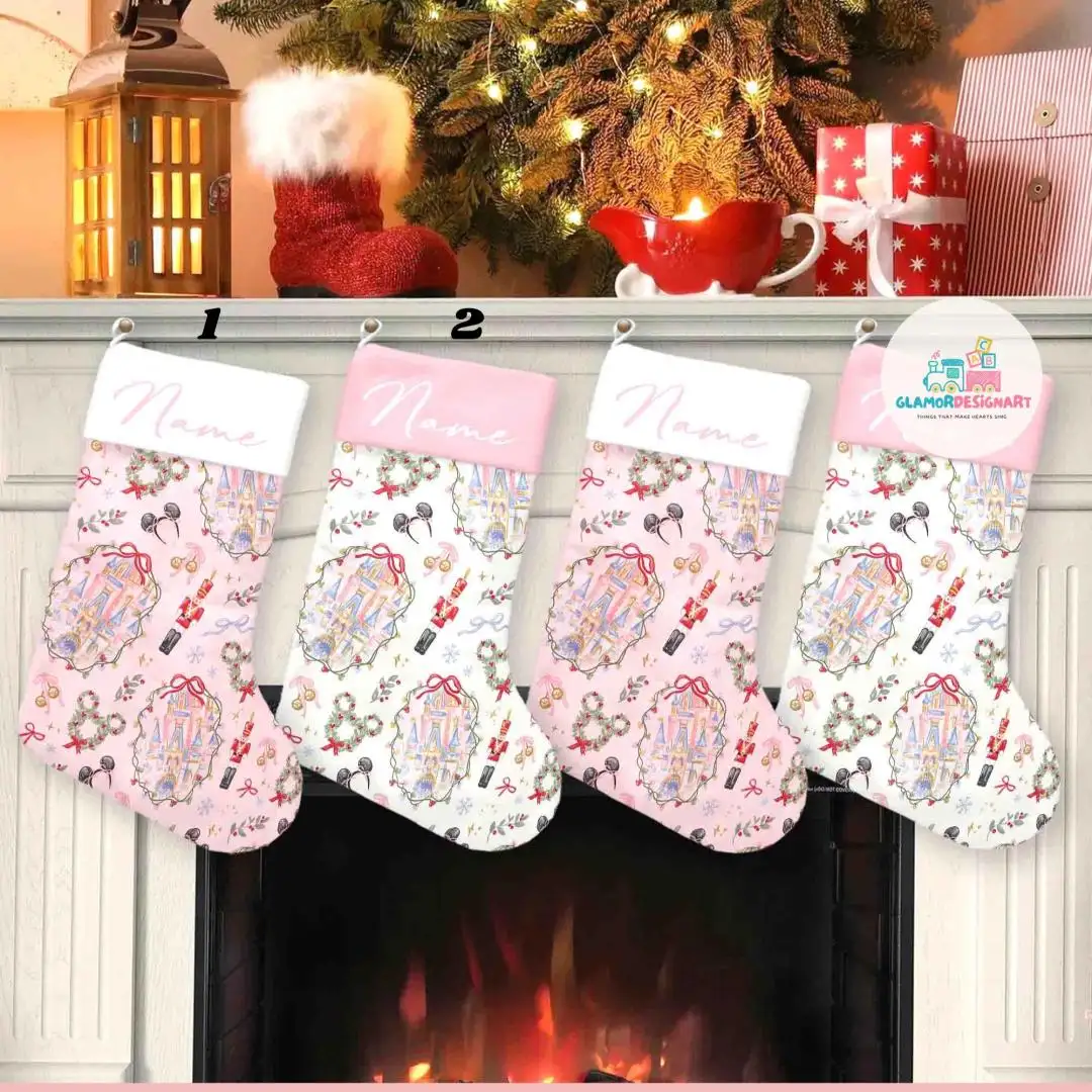 Coquette Bow Disney Christmas Stocking, Custom Name Stockings, Mickey And Friends Xmas Stockings, Kids Christmas Socks Home Decoration