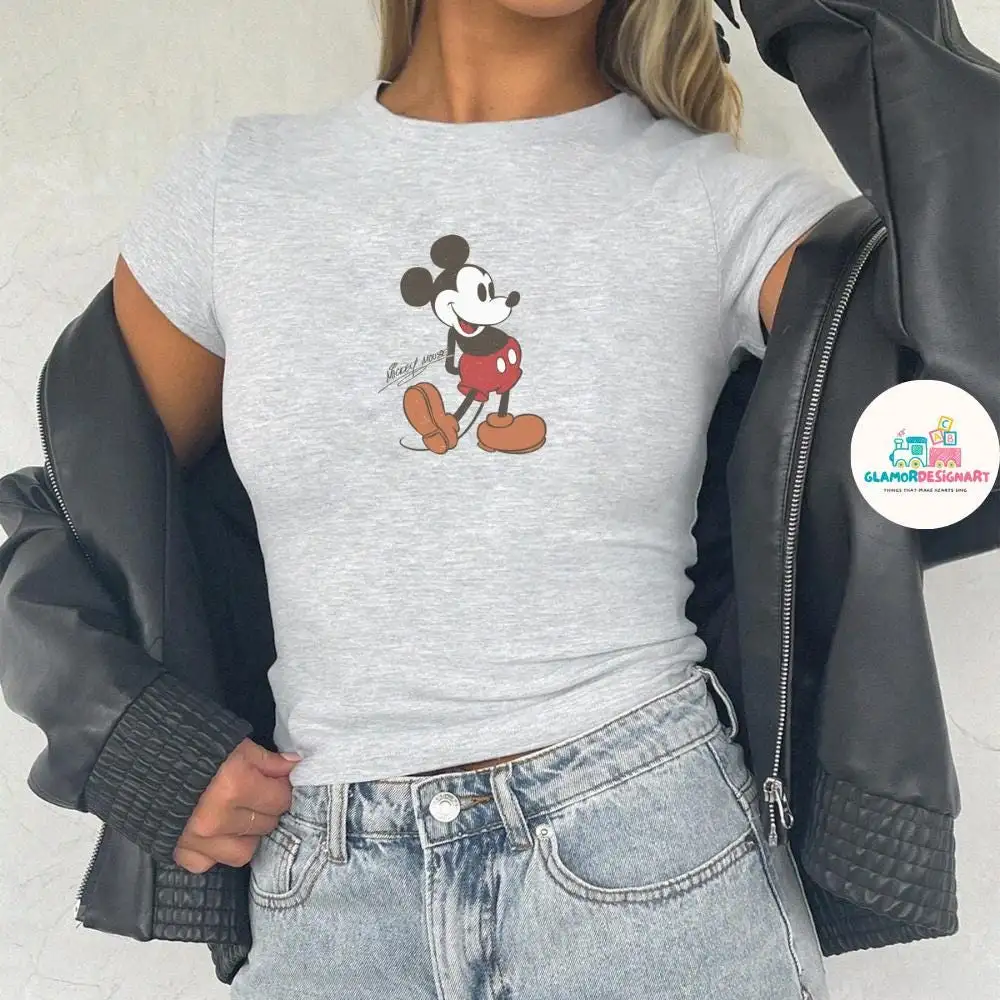 Disney Mickey Signatures Baby Tee, Classic Mickey baby tee, Magic Kingdom Shirts, Disney World Tee, Women Baby Tee Girly aesthetic WDW