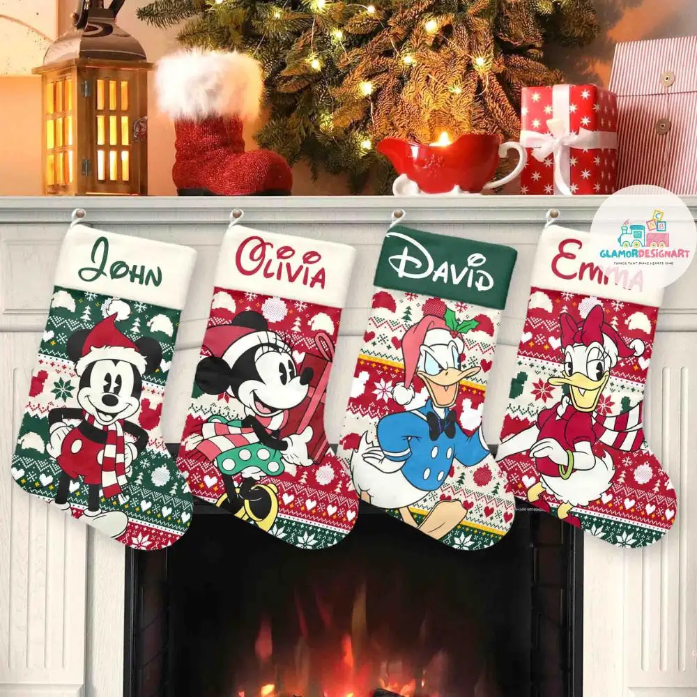 Mickey And Friends Xmas Stocking, Cartoon Movie Christmas Stockings, Characters Christmas Stockings Home Decoration, Custom Name Stockings