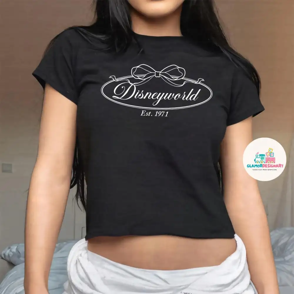 Coquette bow Disneyworld Baby tee, Disney Matching Trip Croptop Girly aesthetic baby tee, Girly Disney Girl Trip Shirt womens T-shirt