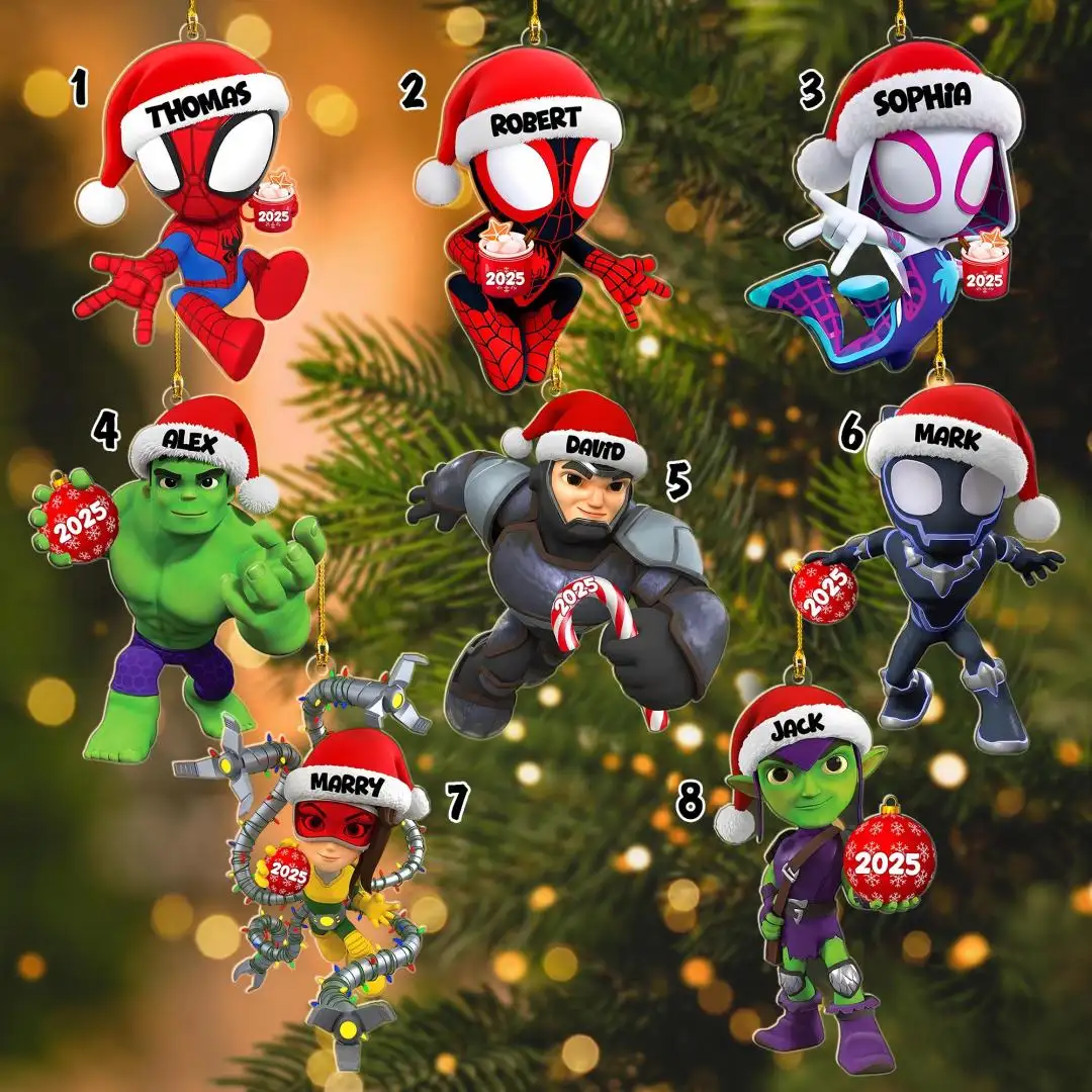 Personalized Disney Spidey and His Amazing Friends Christmas Ornament, Superhero Santa Hat Spiderman Birthday Boy Girl Christmas Keepsake