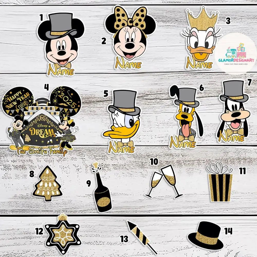 Personalized Mickey & Friends New Year's Eve at Sea Disney Happy New Year Cruise Magnet, Disney Princess Family Cruise Ship Stateroom Door