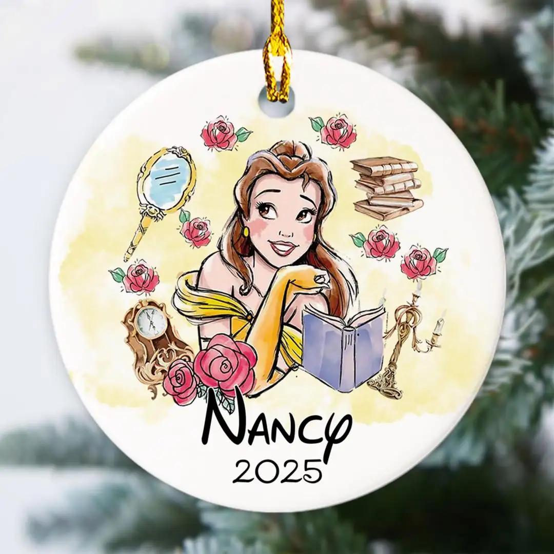 Personalized Disney Belle Christmas Ornament, Princess Belle Ornament Princess Ornament, Beauty Beast Gift, Beauty and the Beast Ornament