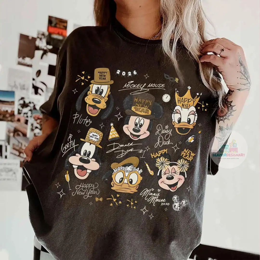 Disney Mickey And Friends Happy New Year 2026 Comfort Color Shirts, Disney Shirts, 2026 Disney Family Shirts, New Year Eve, New Years Shirts