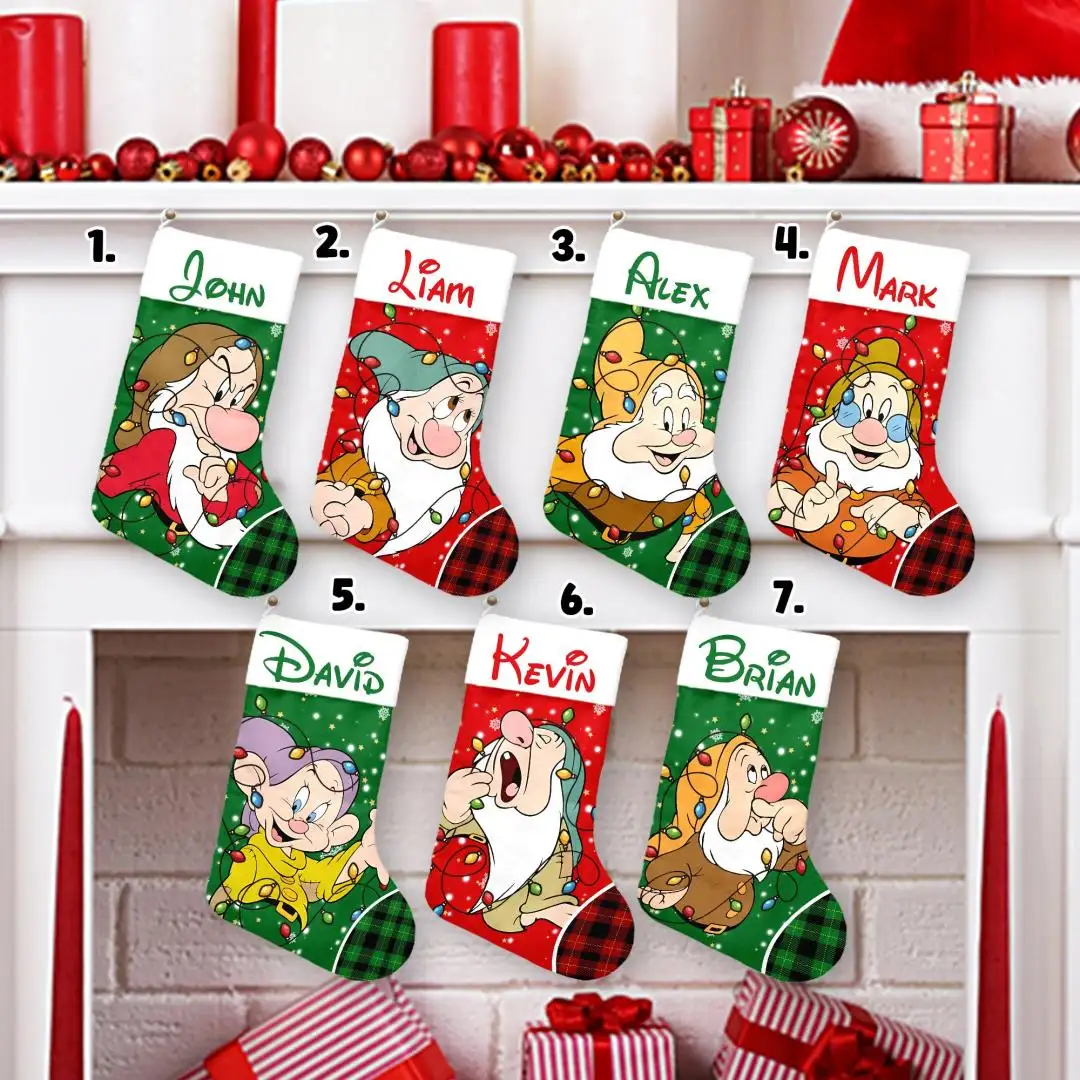 Personalized Seven Dwarfs Christmas Stockings With Name, 2025 Family Christmas Stockings Holiday Stockings, Disney Family Christmas Stocking