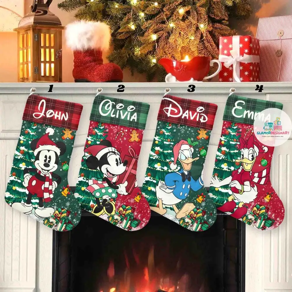 Personalized Mickey and Friends Christmas Stockings Disney Christmas Stockings Character Christmas Socks Custom Name Stockings Gift Stocking