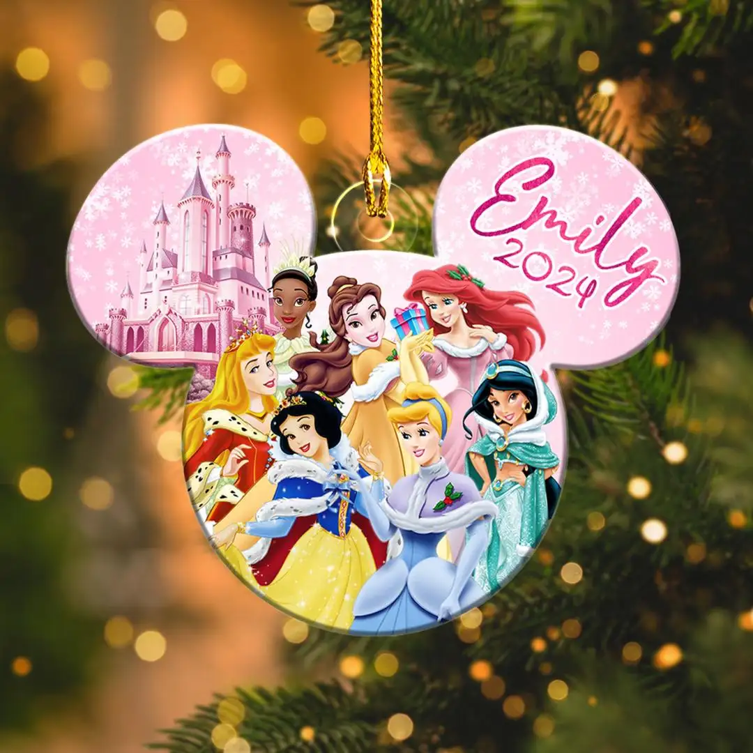 Personalized Disney Princess Christmas Ornament, Princess Customized 2025 Christmas Tree Decor Princess Lover Xmas Gift Disney Trip Ornament