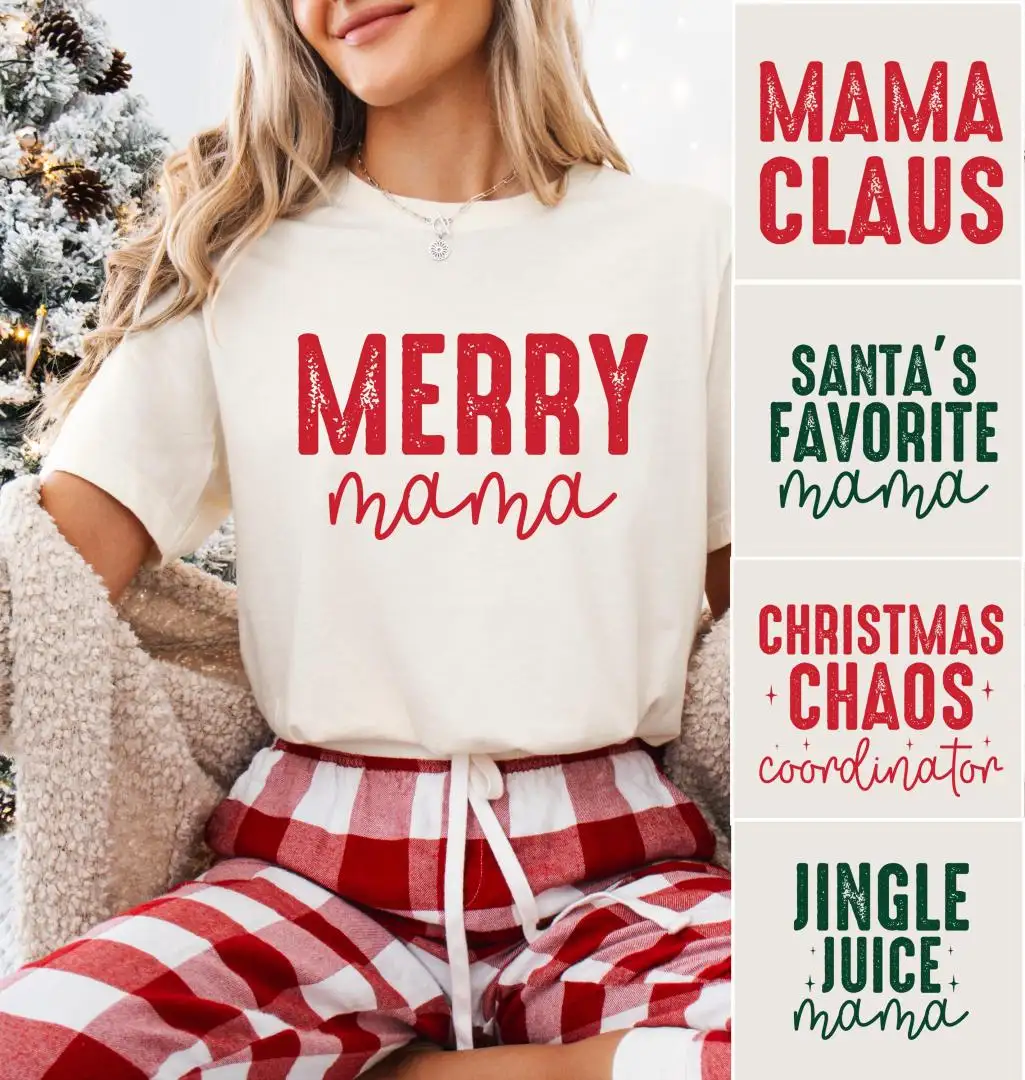 Christmas Merry Mama Shirts, Santa's Favorite Mom Tee, Mama Claus Hoodie, XMAS Mom Holiday Sweater, Jingle Juice Mama Sweatshirt