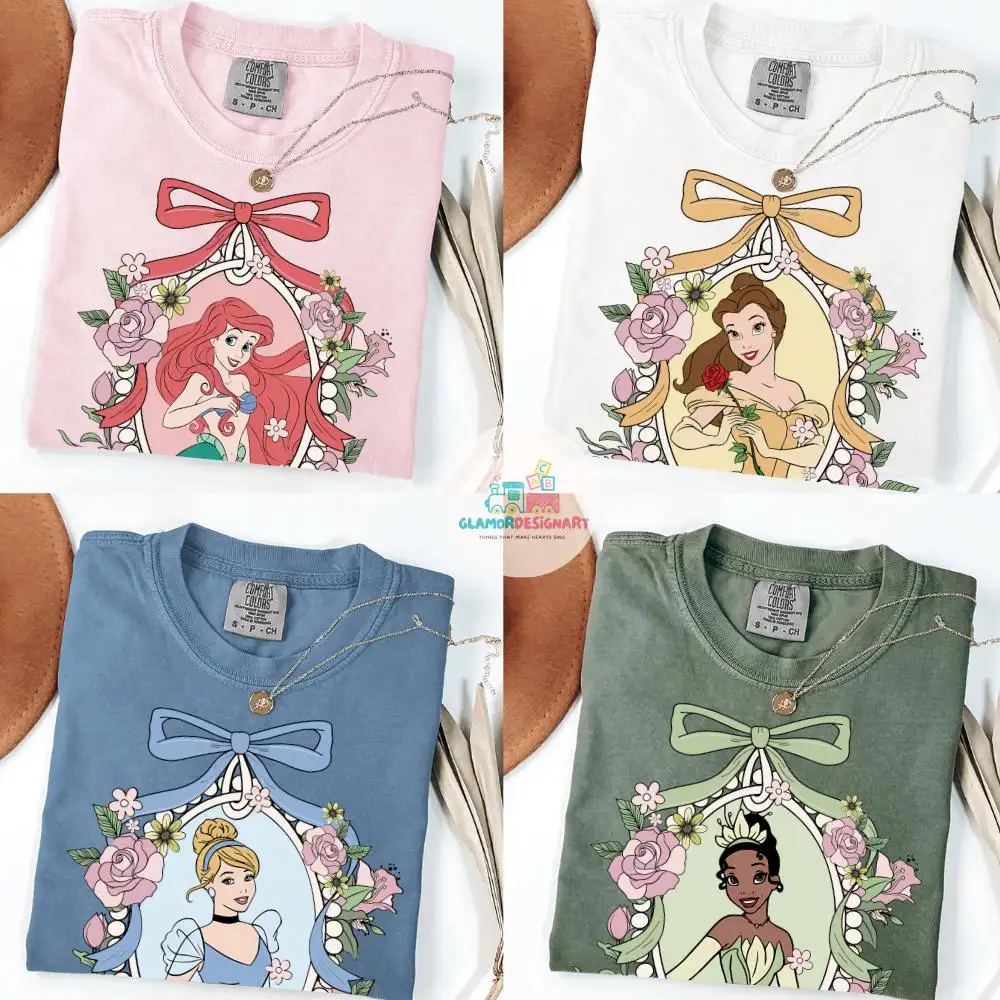 Disney Princess Shirt, Personalized Disney Tee, Disney Group Shirt, Disney Girl Trip Tee, Retro Comfort Colors Coquette Disney Princess Tee
