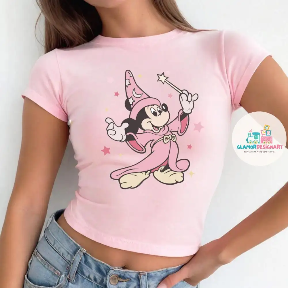 Disney Sorcerer Mickey Baby Tee Mickey Crop Top, Magic Kingdom Shirts, Disneyworld Shirt, Disney Fantasia Shirts, Women Baby Tee Disneyland