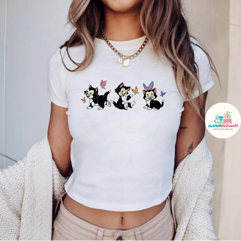 Disney Figaro Cat Baby Tee, Women Baby Tee Girly aesthetic WDW, Disney World Tee, Magic Kingdom Shirts, Un Deux Trois Cat baby tee