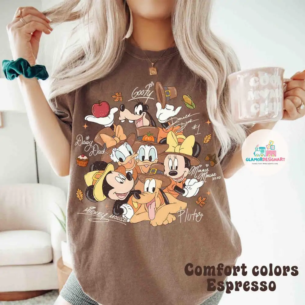 Comfort Colors Retro Mickey and Friends Thanksgiving Shirts, Autumn Family Shirt, Disneyland Est 1955 Tee, Magical Kingdom Disney Fall Shirt