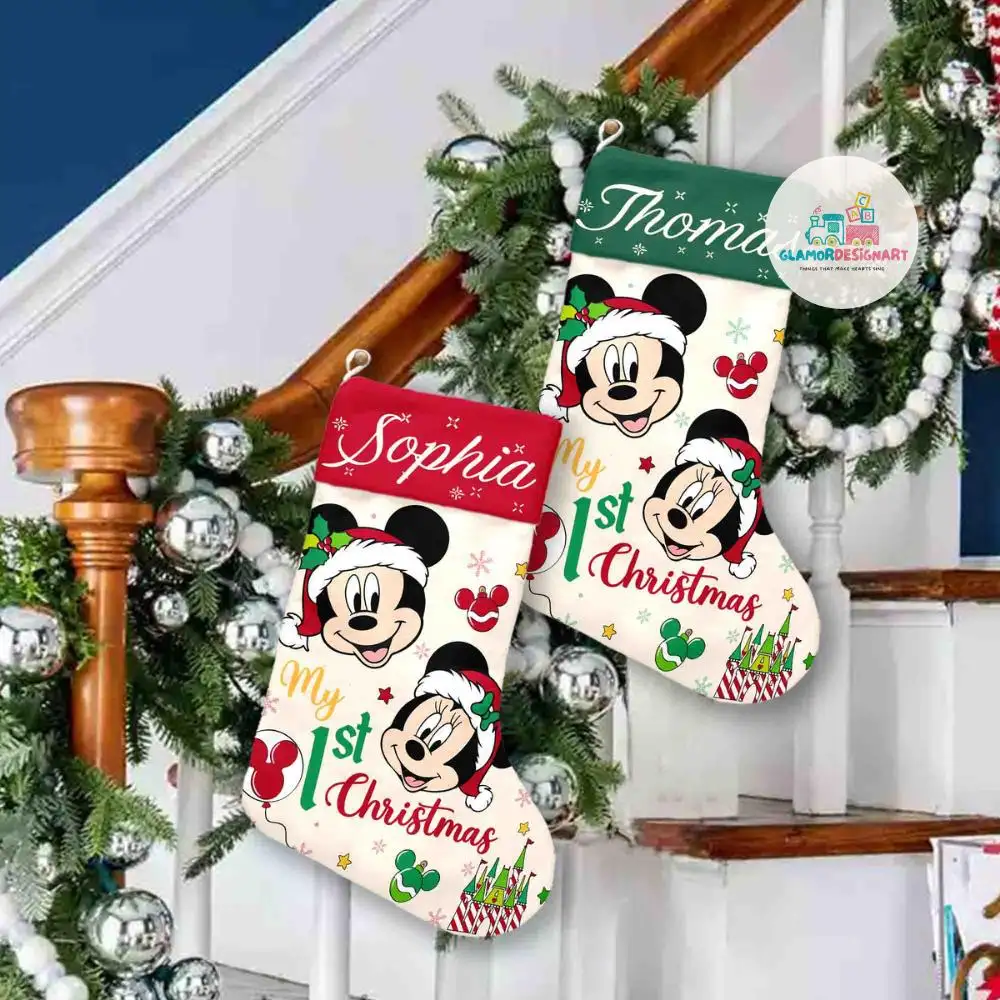 First Christmas Xmas Stocking, Disney Christmas Stockings Home Decoration, Cartoon Movie Christmas Stockings, Custom Name Stockings