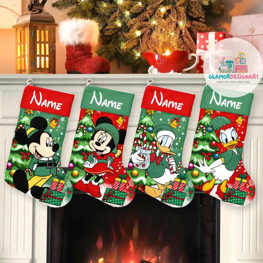 Mickey Christmas Stocking, Cartoon Movie Christmas Stockings, Custom Name Stockings Disney Christmas Stockings, Characters Christmas Socks