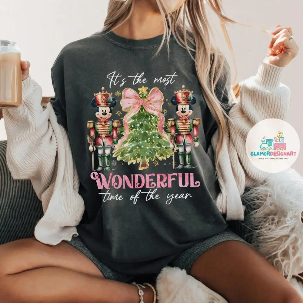 Colorful Disney Christmas Shirt, Xmas Disneyland tee, Colorful Coquette Glitter Christmas Tree Mickey Nutcrackers Shirt, Christmas Tree tee