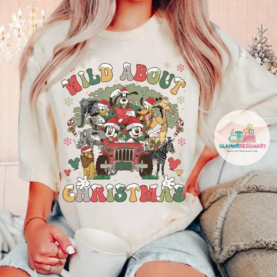 Wild about Christmas Disney Animal Kingdom Shirt, Mickey & friends Safari Mode shirt, Family adventure Let's get wild WDW shirt