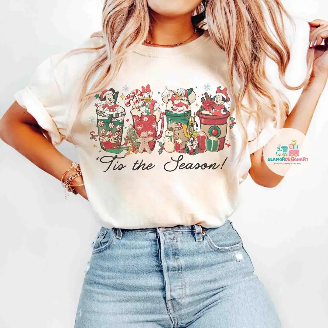 Comfort Colors Mickey Minnie Mouse Gingerbread Spice Christmas Shirt, Walt Disney World Christmas Vibes Tee, Disney Family Xmas Holiday Gift