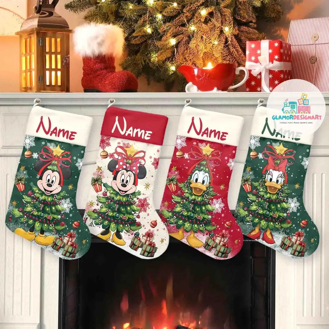 Disney Christmas Stocking, Mickey and Friends Cartoon Toy Story Xmas Stockings Kids Christmas Stocking Home Decoration Custom Name Stockings
