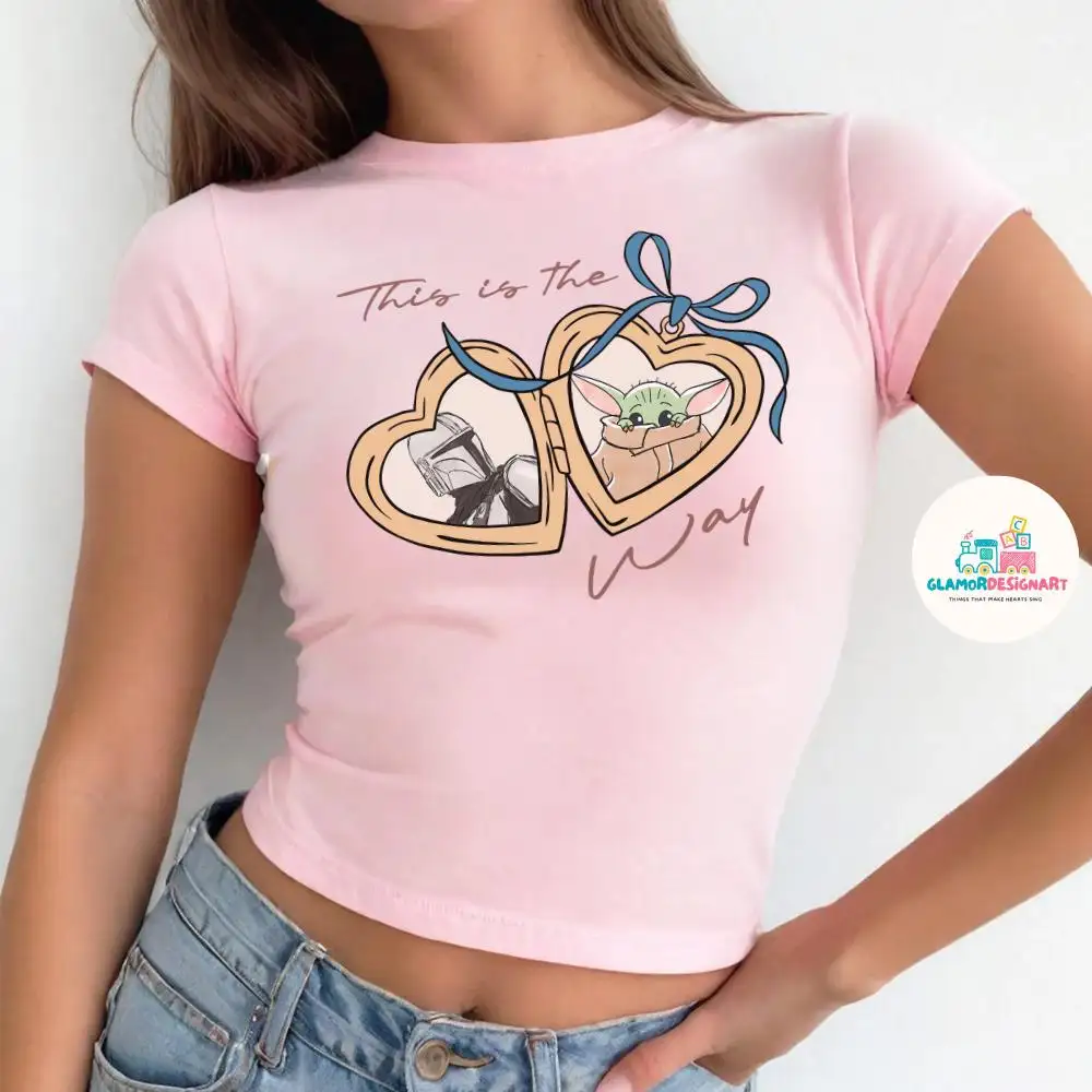 Coquette Bow Locket Disney Star Wars Baby Tee Crop Top, Girly Aesthetic Trip, May The Force Be With You Galaxy's Edge Disney Girl Trip Shirt