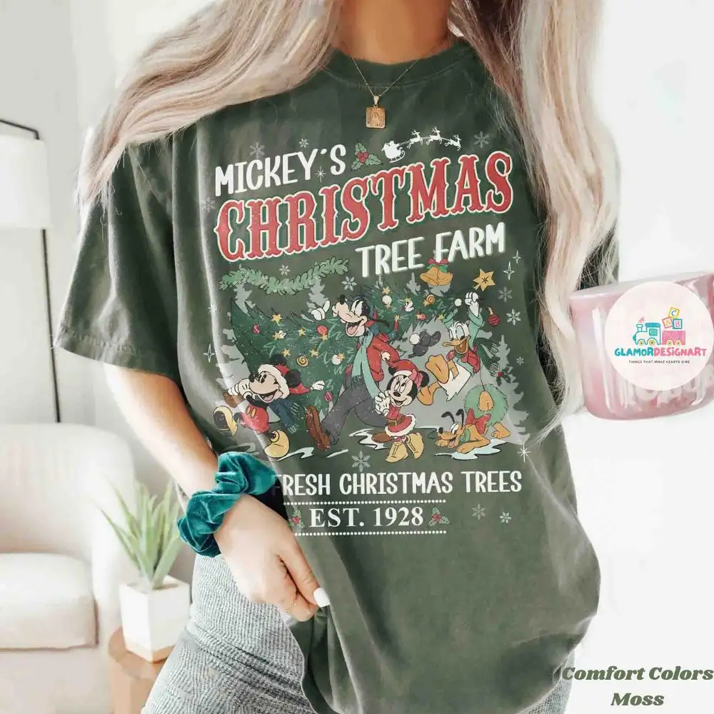 Vintage Mickey's Christmas Tree Farm Comfort Color Shirt, Disney Holiday Shirt, Disney Farm Fresh Sweatshirt, Disney Christmas 2025 Shirt