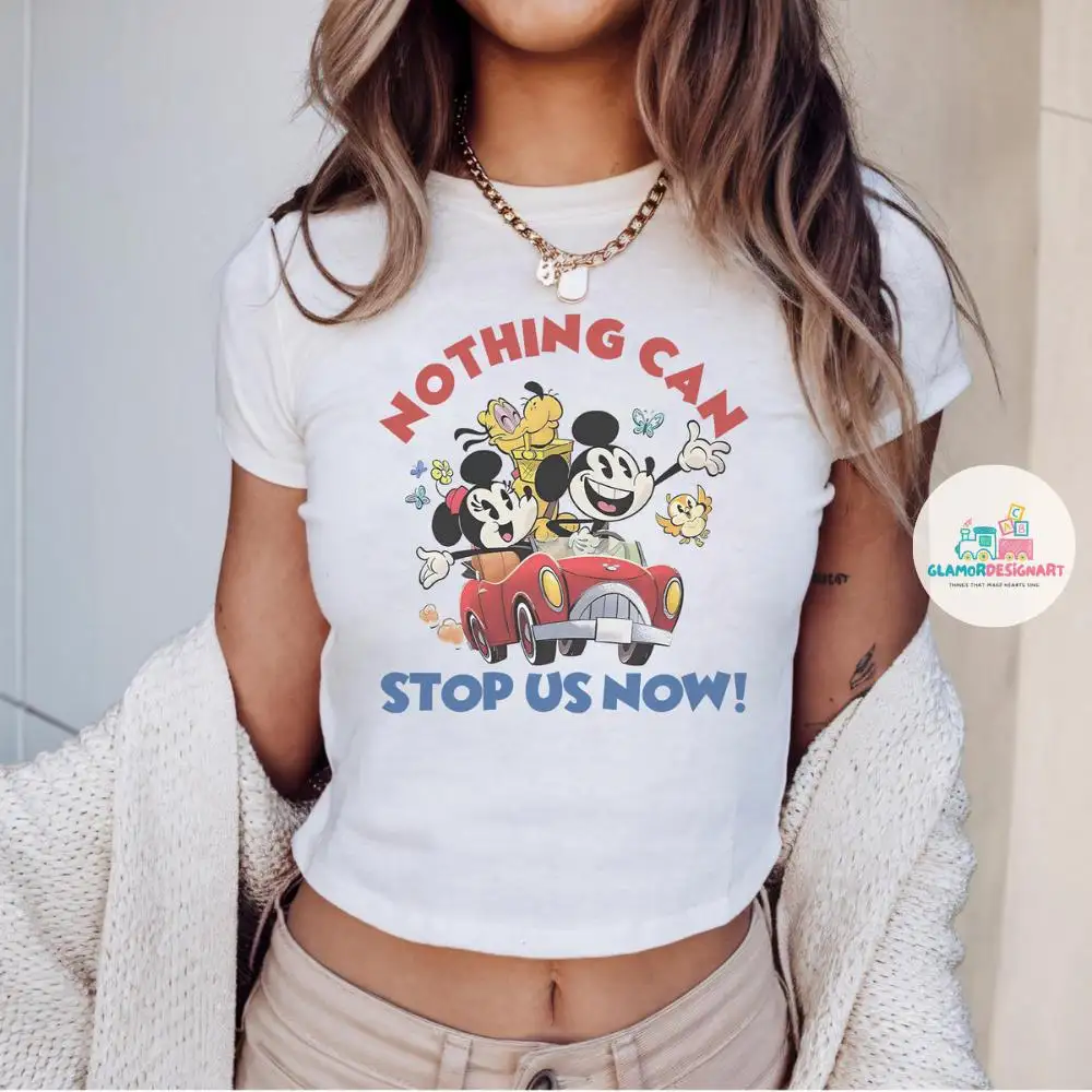 Nothing can stop us now Baby Tee Crop Top, WDW Disneyland Girls Trip Shirt, Mickey & Minnie's runaway railway, Disney girly aesthetic Shirt